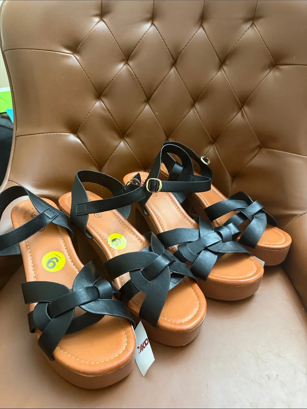 Black Strappy Platform Sandals with Ankle Buckle